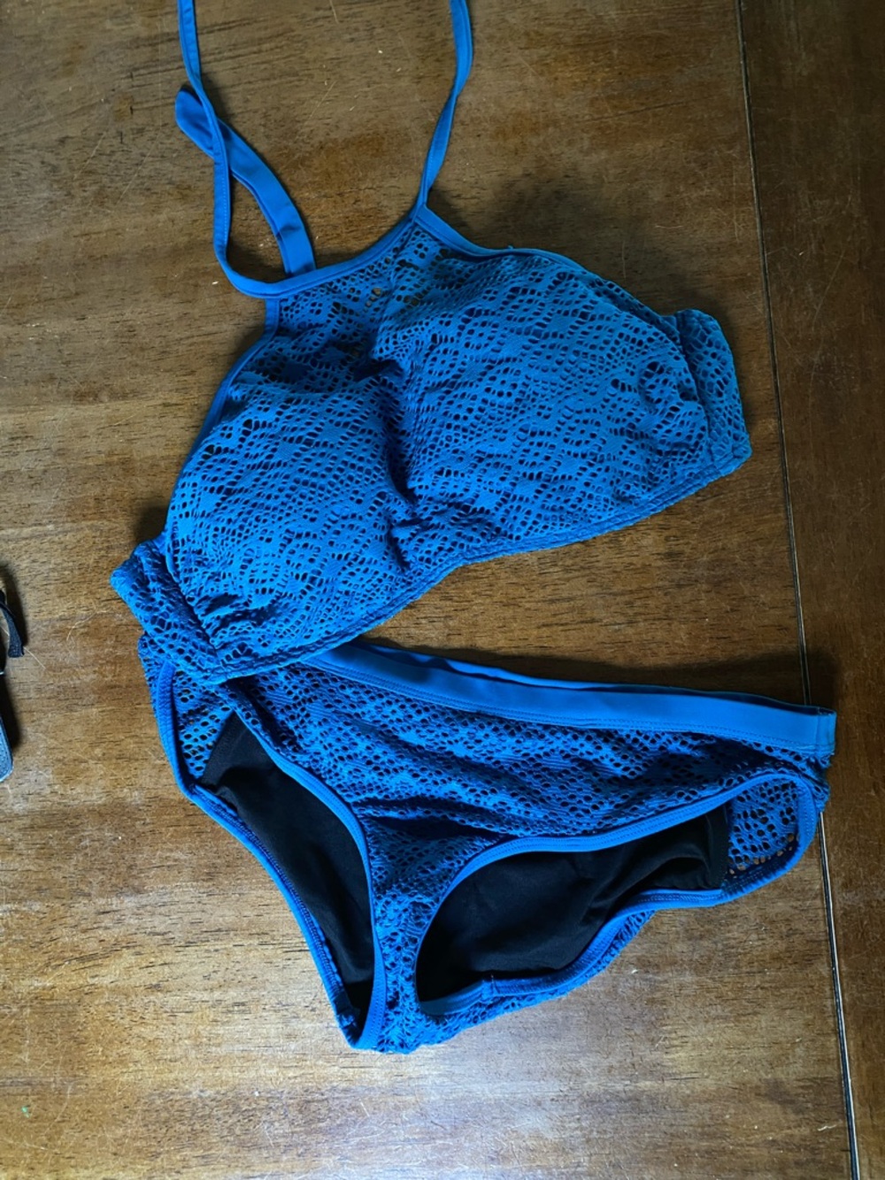 VENUS Blue Bikini Top with Lace Trim